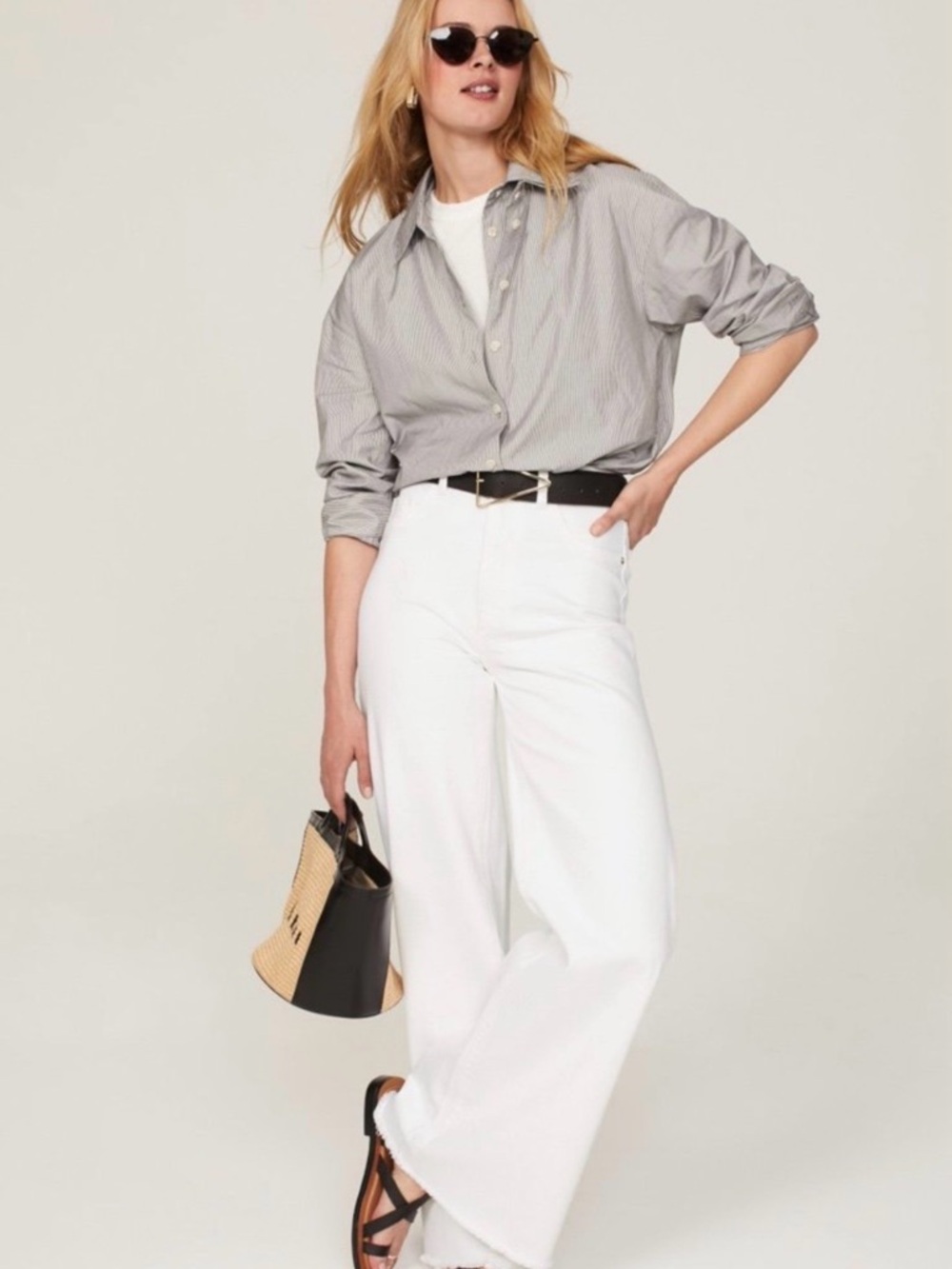 DL1961 Hepburn Wide Leg White Jeans with Black Label